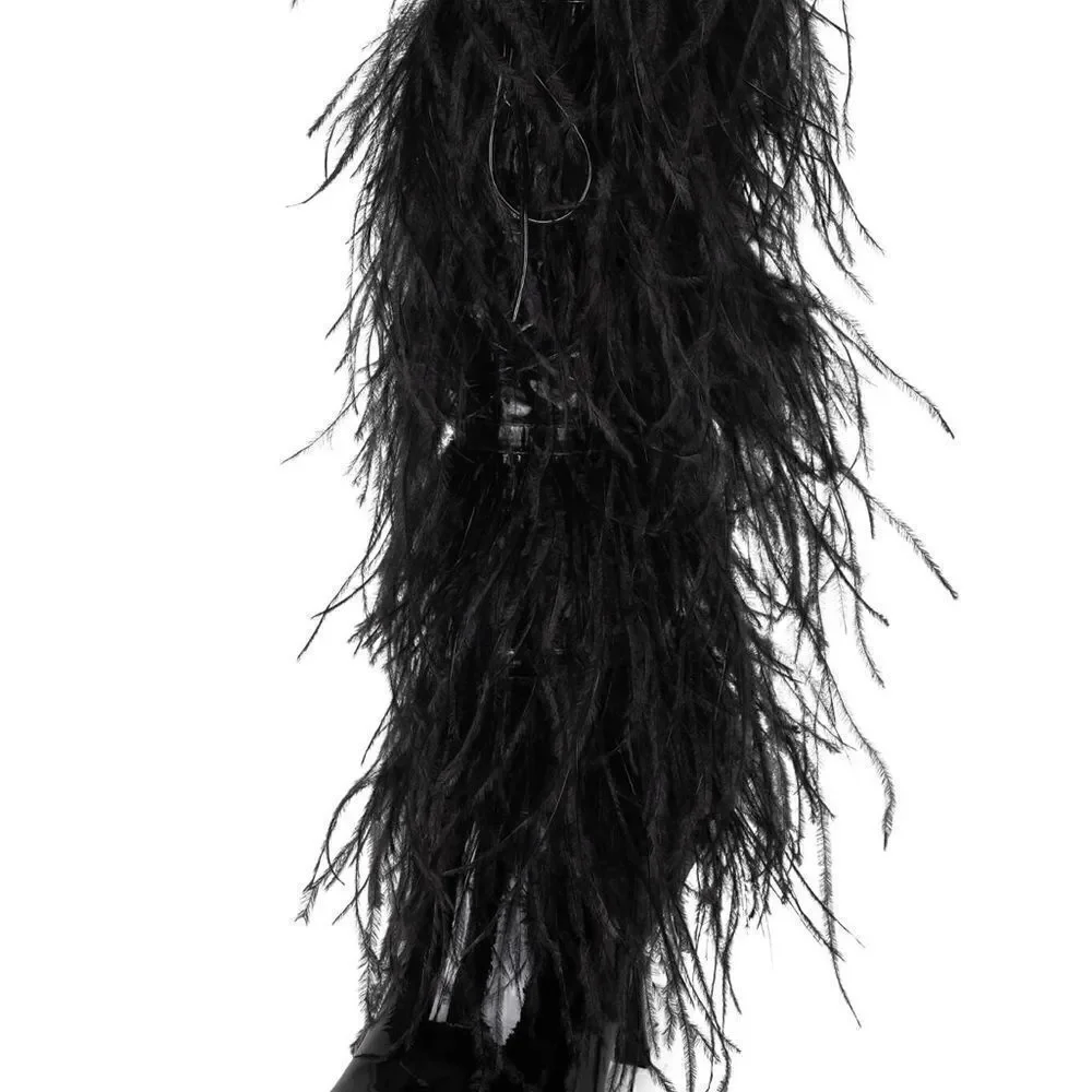 JEFFREY CAMPBELL SHAKE YA OSTRICH FEATHER BOOTS NEW BLACK - Picture 8 of 11